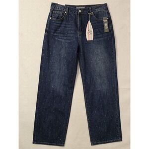 Cali 1850 Jeans Women's Blue Rhinestone High Rise Straight 13/31 NWT